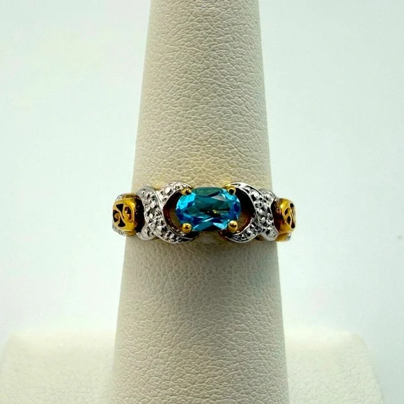 Host Pick! Sky Blue Topaz Ring, 925 Silver, Gold Plated Ring, Adjustable, Dainty